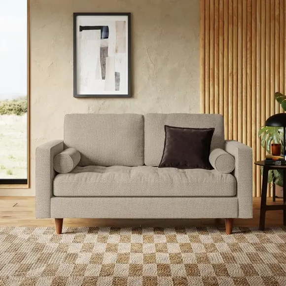 2-Seater Sofa with Button Detail - Natural Boucle image