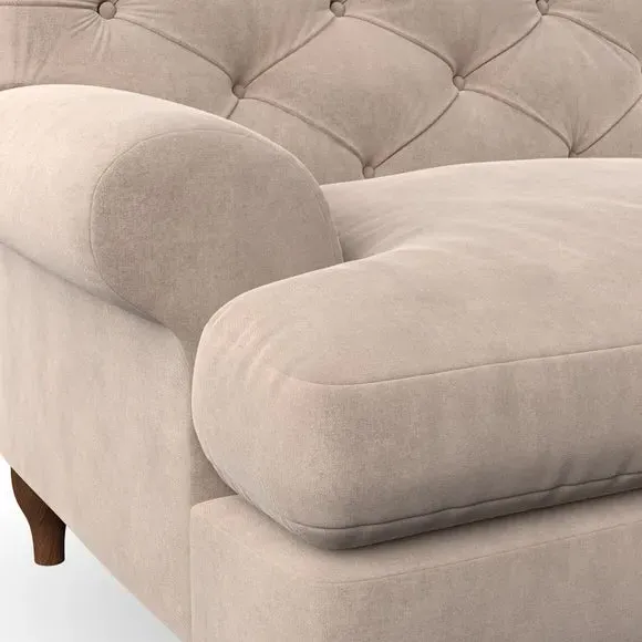 2-Seater Sofa with Button Detail - Natural, Velvet