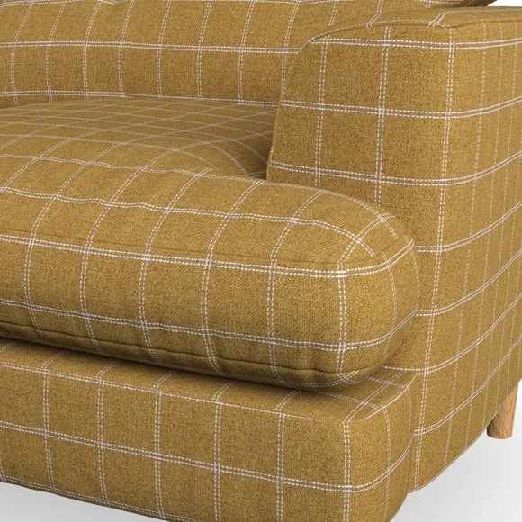2-Seater Sofa with Button Detail - Ochre, Check