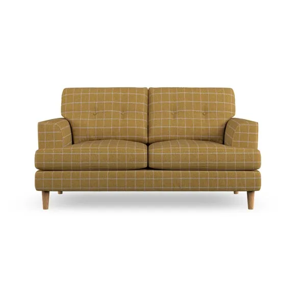 2-Seater Sofa with Button Detail - Ochre, Check