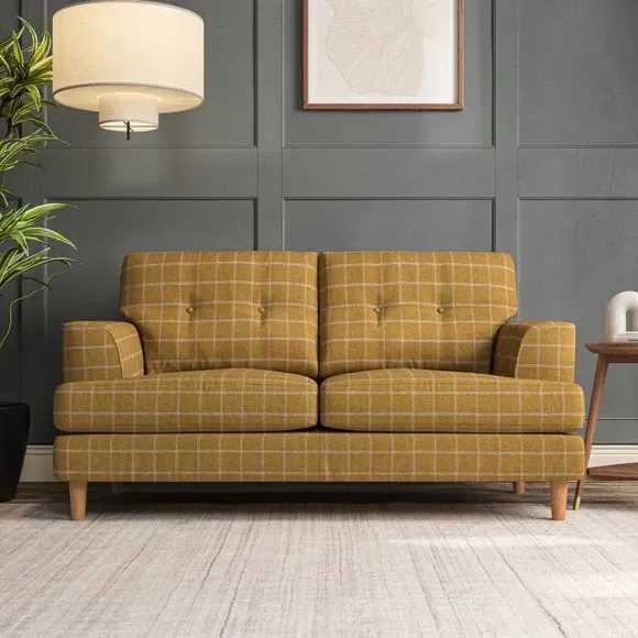 2-Seater Sofa with Button Detail - Ochre, Check