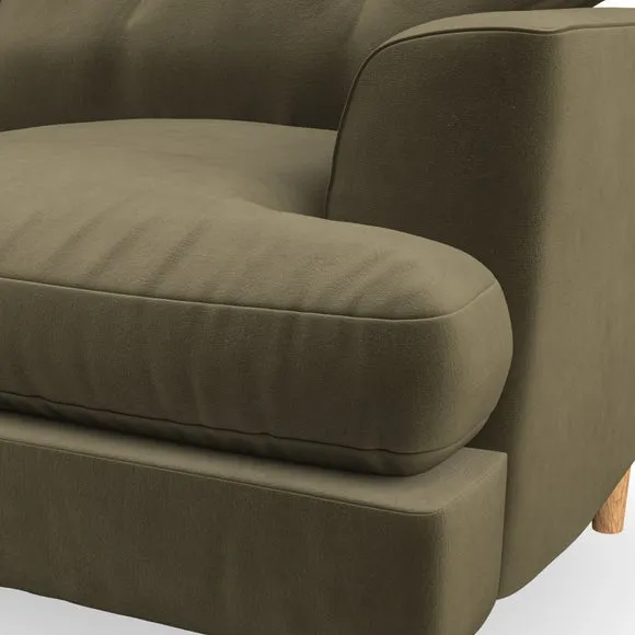 2-Seater Sofa with Button Detail - Olive, Velvet