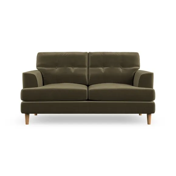 2-Seater Sofa with Button Detail - Olive, Velvet