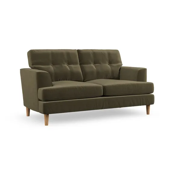 2-Seater Sofa with Button Detail - Olive, Velvet