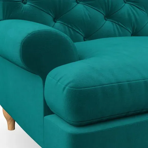2-Seater Sofa with Button Detail - Peacock, Velvet