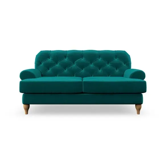 2-Seater Sofa with Button Detail - Peacock, Velvet