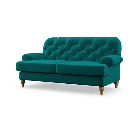 2-Seater Sofa with Button Detail - Peacock, Velvet