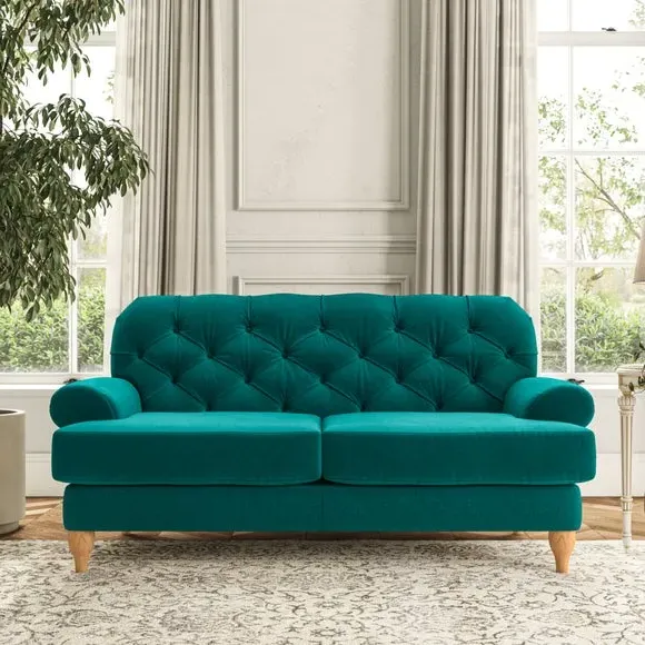 2-Seater Sofa with Button Detail - Peacock, Velvet