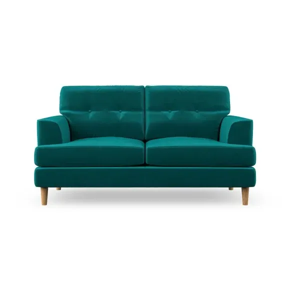 2-Seater Sofa with Button Detail - Peacock, Velvet