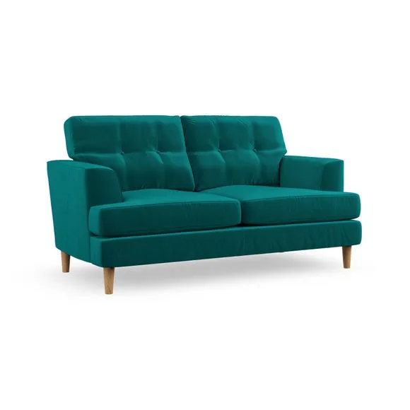 2-Seater Sofa with Button Detail - Peacock, Velvet