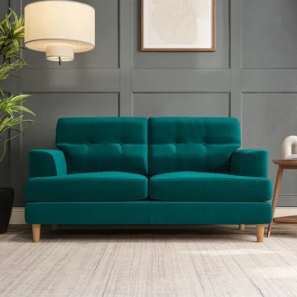 2-Seater Sofa with Button Detail - Peacock, Velvet