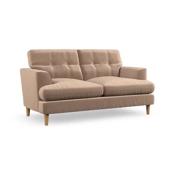 2-Seater Sofa with Button Detail - Taupe, Velvet