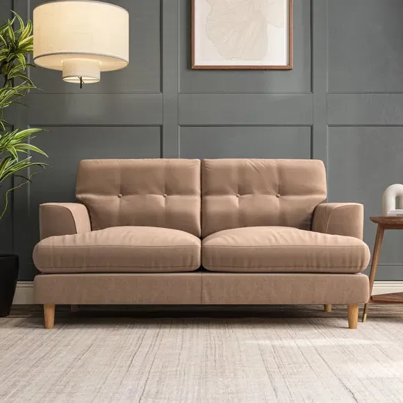 2-Seater Sofa with Button Detail - Taupe, Velvet