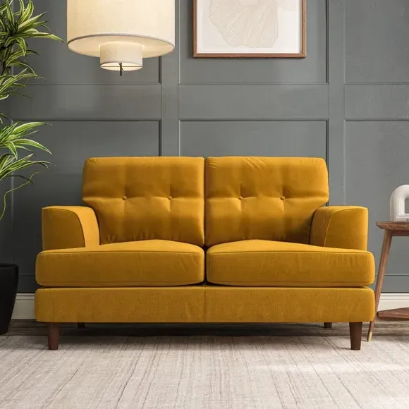 2-Seater Sofa with Button Details - Amber Gold image