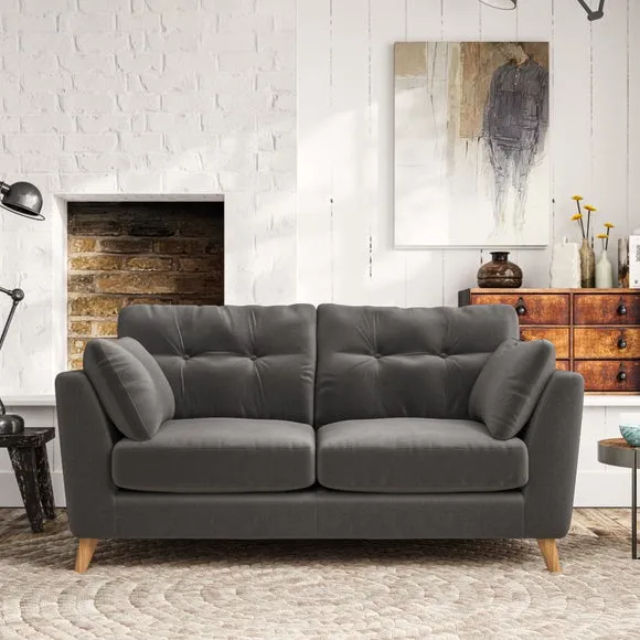 2-Seater Sofa with Button Details - Charcoal