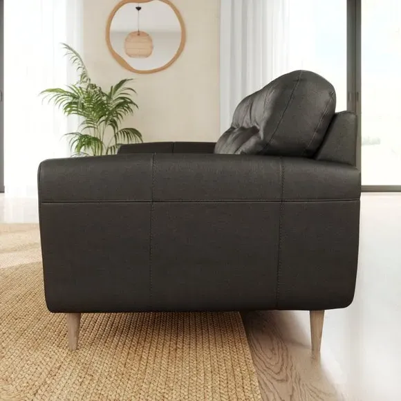 2-Seater Sofa with Buttoned Back - Black, Leather