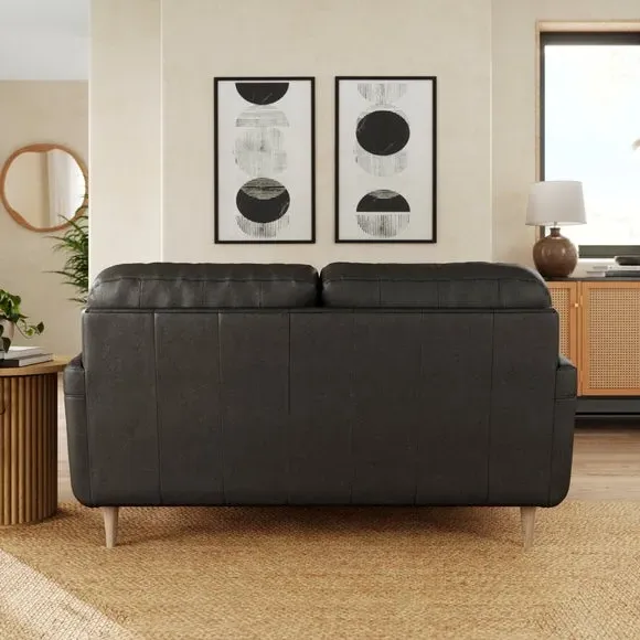 2-Seater Sofa with Buttoned Back - Black, Leather