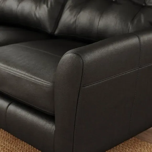 2-Seater Sofa with Buttoned Back - Black, Leather
