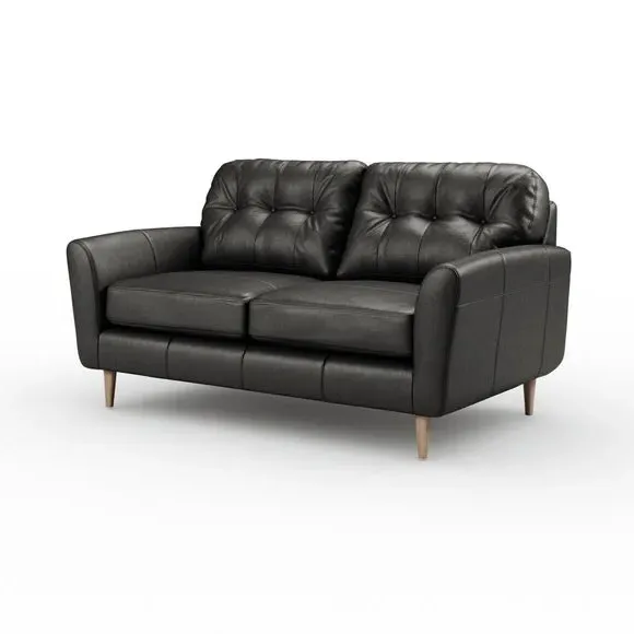 2-Seater Sofa with Buttoned Back - Black, Leather