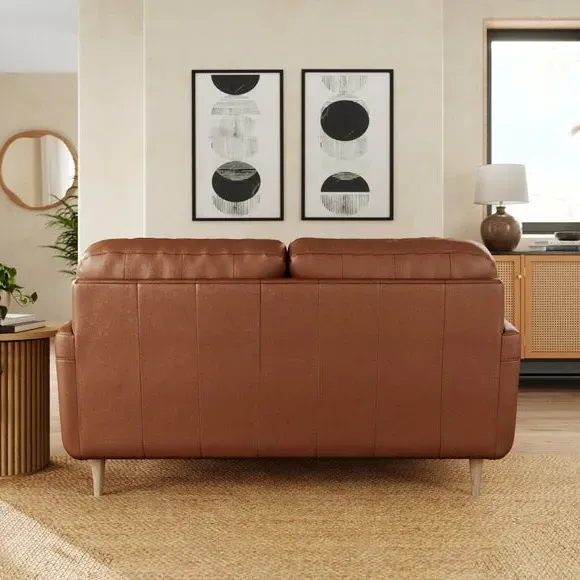 2-Seater Sofa with Buttoned Back - Brown, Leather