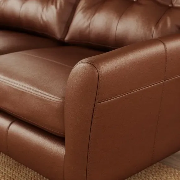 2-Seater Sofa with Buttoned Back - Brown, Leather