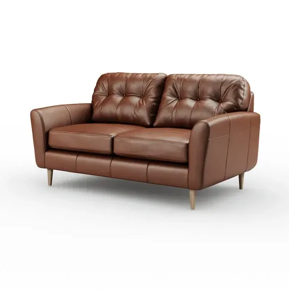 2-Seater Sofa with Buttoned Back - Brown, Leather