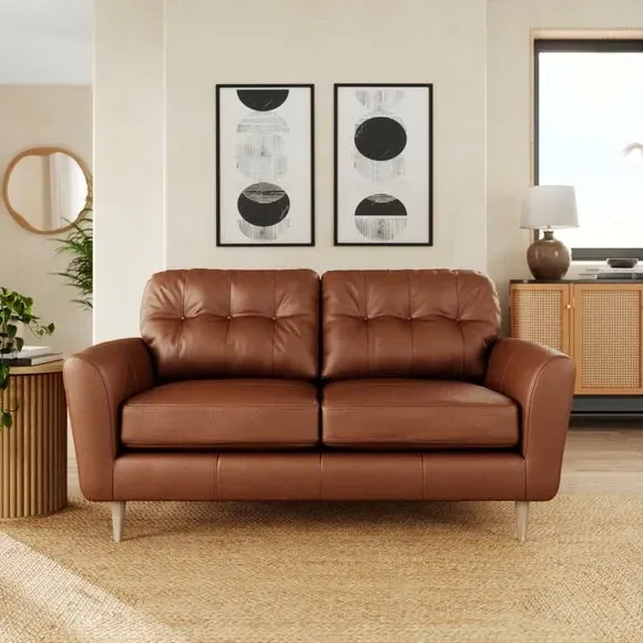 2-Seater Sofa with Buttoned Back - Brown, Leather