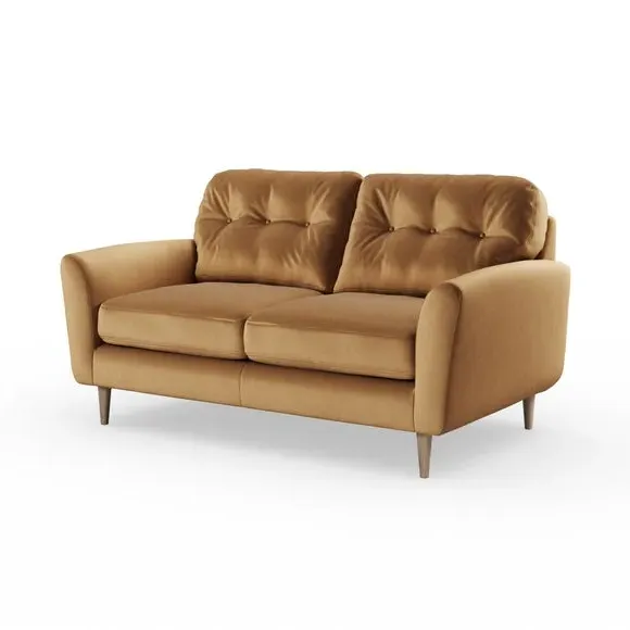 2-Seater Sofa with Buttoned Back - Caramel, Velvet