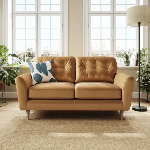 2-Seater Sofa with Buttoned Back - Caramel, Velvet image