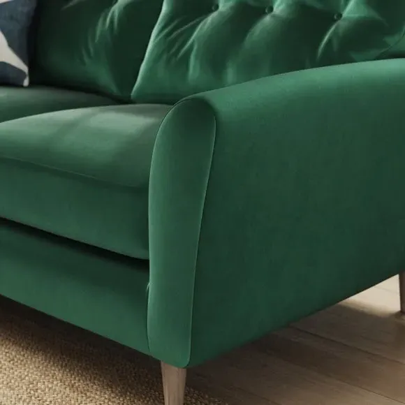 2-Seater Sofa with Buttoned Back - Green, Velvet