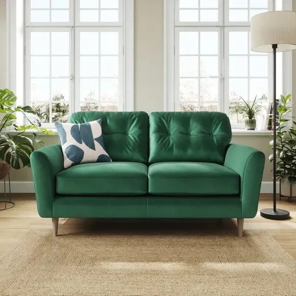 2-Seater Sofa with Buttoned Back - Green, Velvet