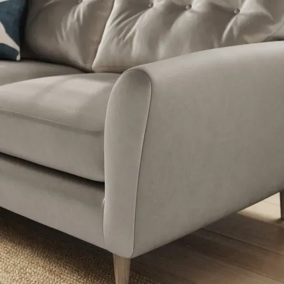 2-Seater Sofa with Buttoned Back - Grey, Velvet