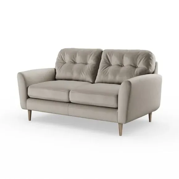 2-Seater Sofa with Buttoned Back - Grey, Velvet