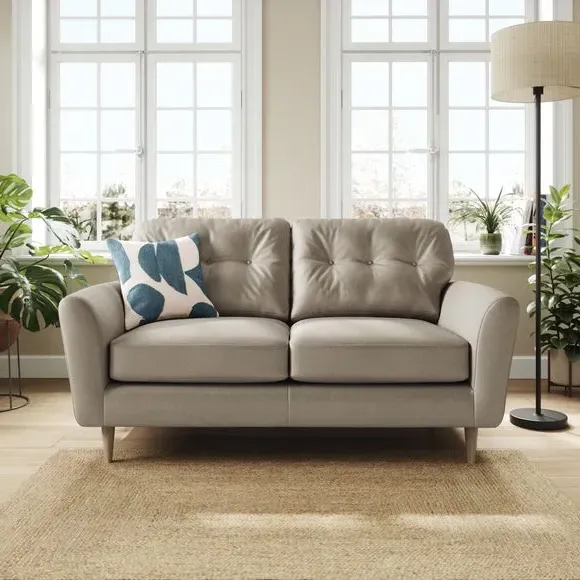 2-Seater Sofa with Buttoned Back - Grey, Velvet