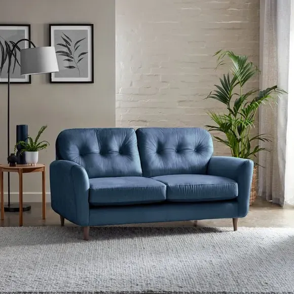 2-Seater Sofa with Buttoned Back - Navy, Velvet