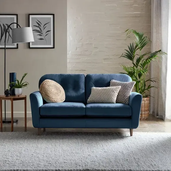 2-Seater Sofa with Buttoned Back - Navy, Velvet