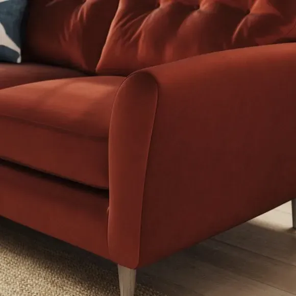 2-Seater Sofa with Buttoned Back - Orange, Velvet