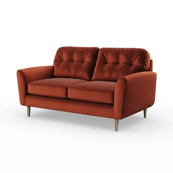 2-Seater Sofa with Buttoned Back - Orange, Velvet