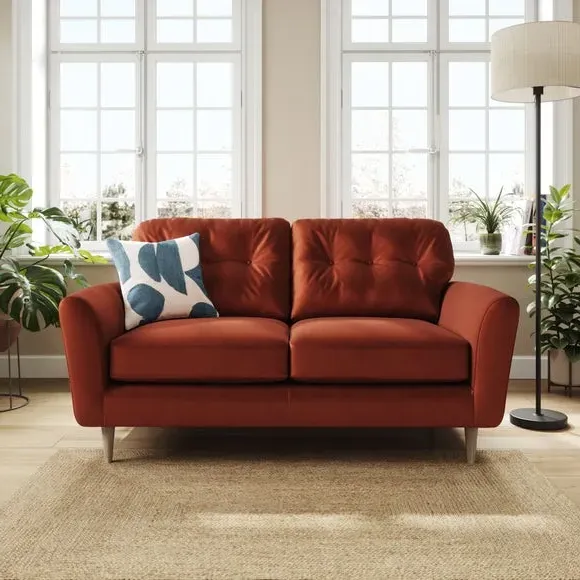 2-Seater Sofa with Buttoned Back - Orange, Velvet