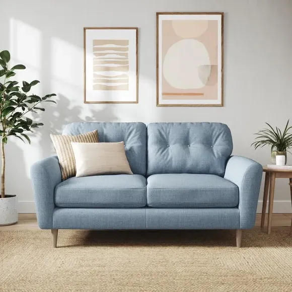 2-Seater Sofa with Buttoned Back - Soft Blue