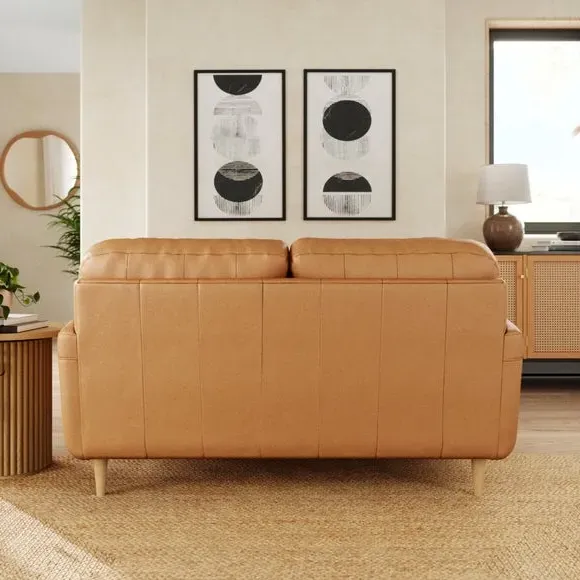 2-Seater Sofa with Buttoned Back - Tan, Leather