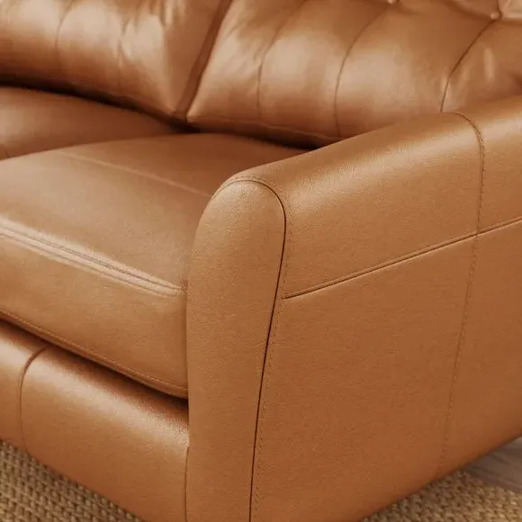 2-Seater Sofa with Buttoned Back - Tan, Leather