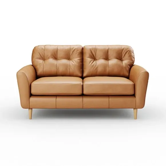 2-Seater Sofa with Buttoned Back - Tan, Leather