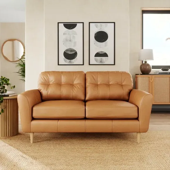2-Seater Sofa with Buttoned Back - Tan, Leather