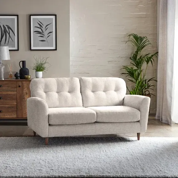 2-Seater Sofa with Buttoned Back - White, Chenille