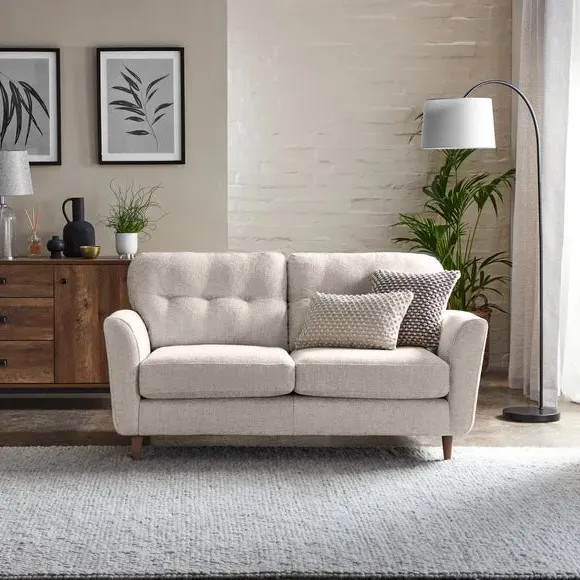 2-Seater Sofa with Buttoned Back - White, Chenille