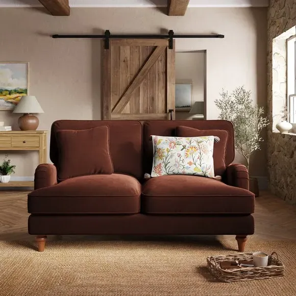 2-Seater Sofa with Curved Arms - Chestnut, Velvet image