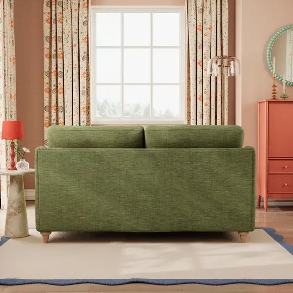 2-Seater Sofa with Curved Arms - Green, Faux Linen