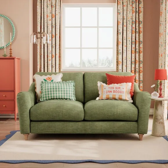 2-Seater Sofa with Curved Arms - Green, Faux Linen