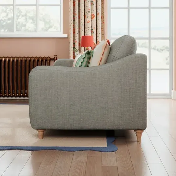 2-Seater Sofa with Curved Arms - Grey, Faux Linen